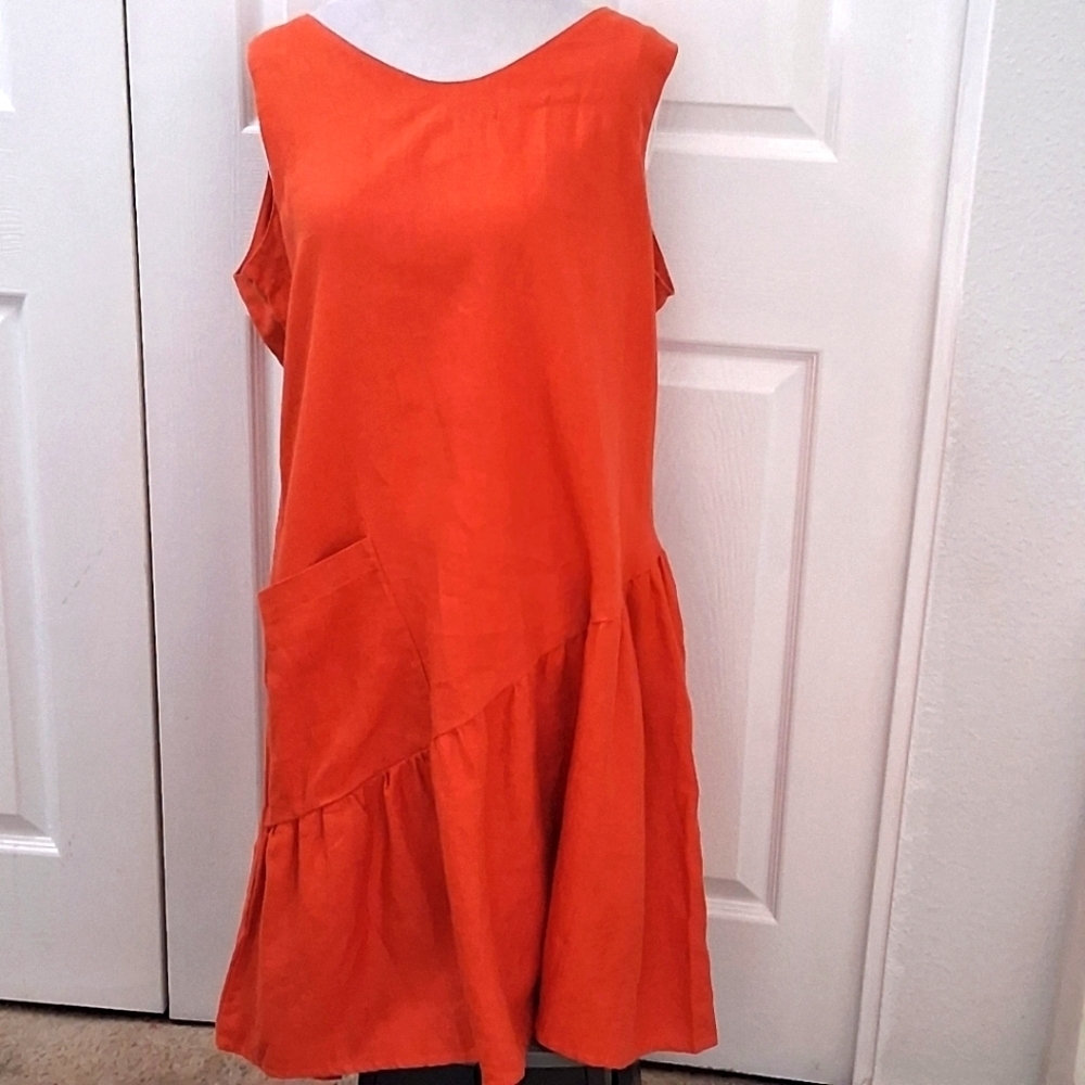 Garnet Hill Linen Dropwaist Lagenlook Sundress   Size 16